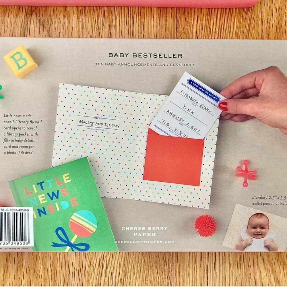 Little News Inside Baby Announcement Stationery Set Cherée Berry Paper Set of 2